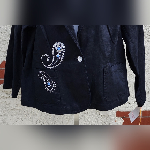18W New $78 women RUBY RD. black denim embellished rhinestones paisley jacket - Picture 3 of 14